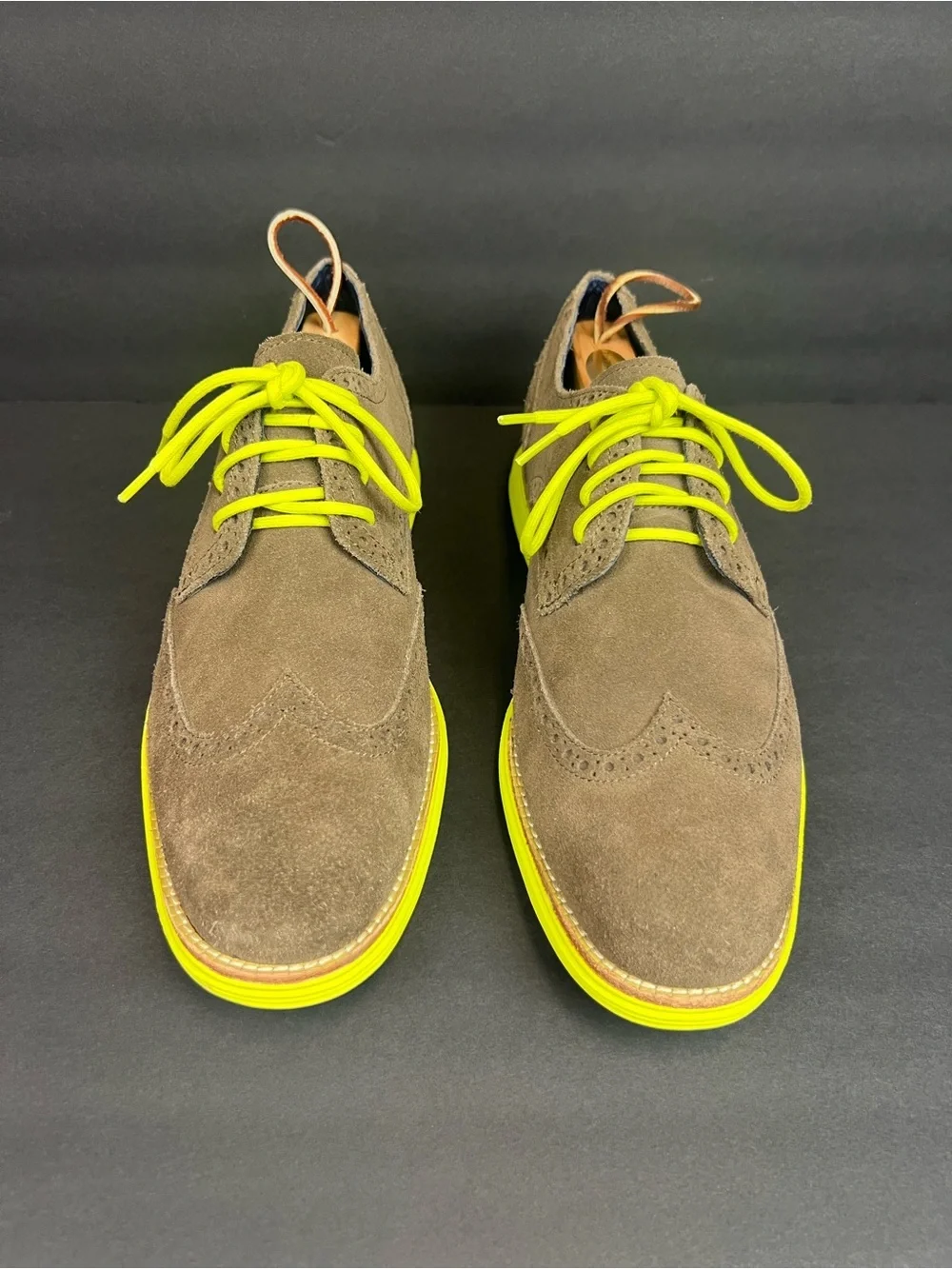 Cole Haan Men's LunarGrand Wingtip Derby Suede Brown US Size 10 Yellow
